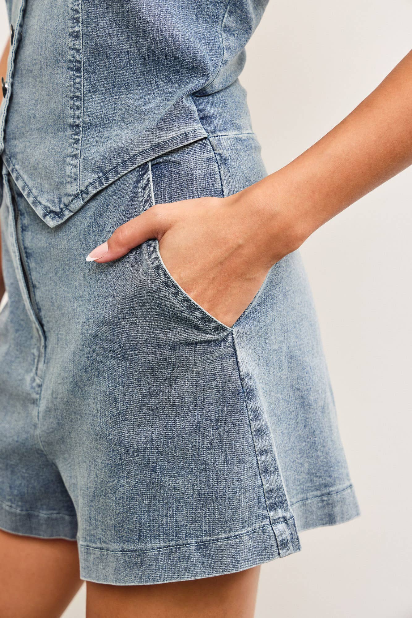Halter Neck Vest Denim Romper