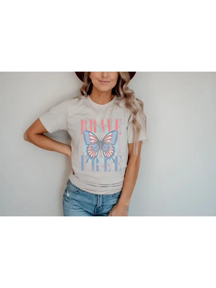 Brave And Free Butterfly Patriotic 4th of July Tee