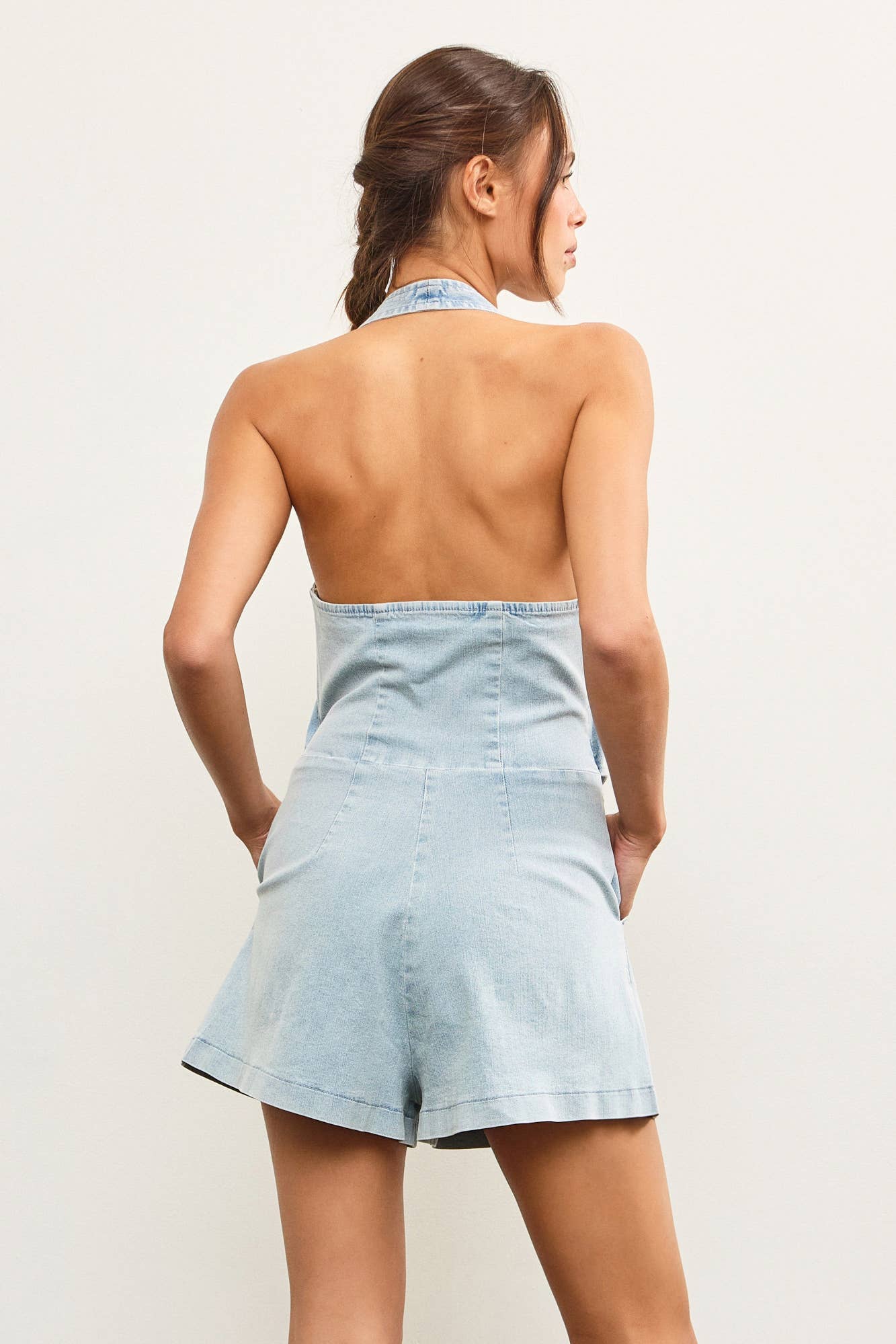 Halter Neck Vest Denim Romper