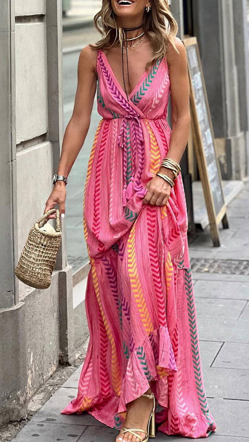 Chevron Stripe Tassel Maxi Dress