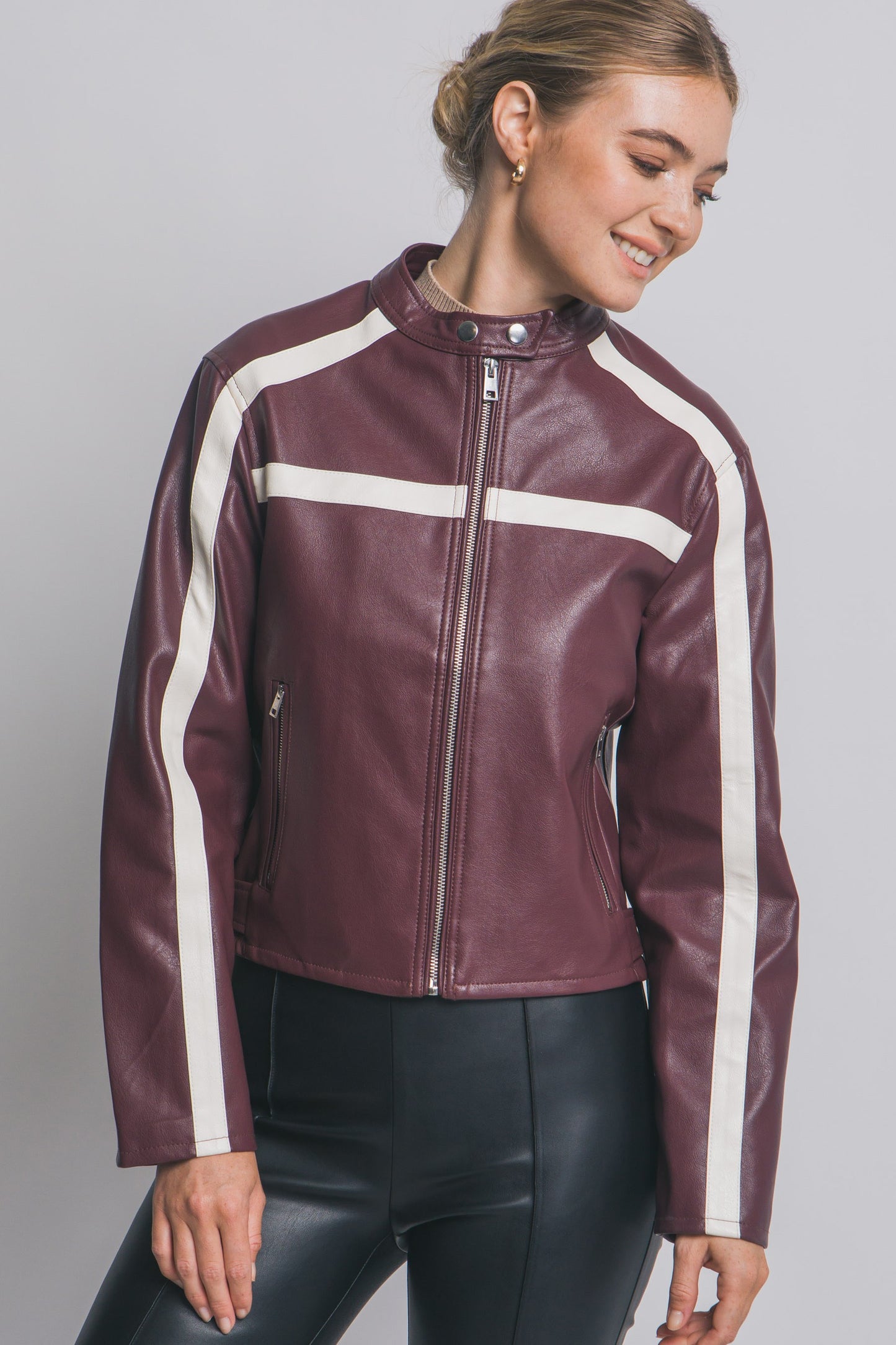 Stripe Faux Leather Jacket