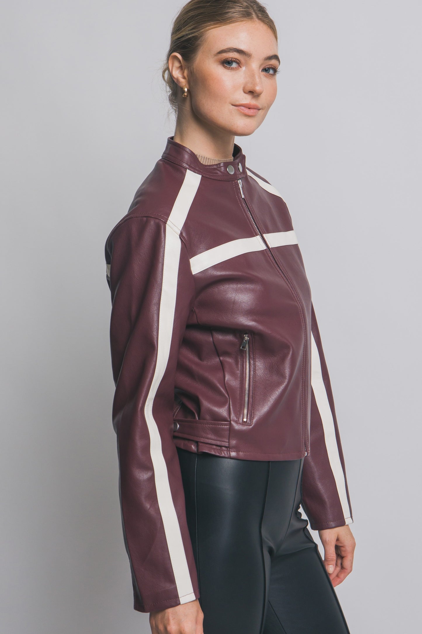 Stripe Faux Leather Jacket