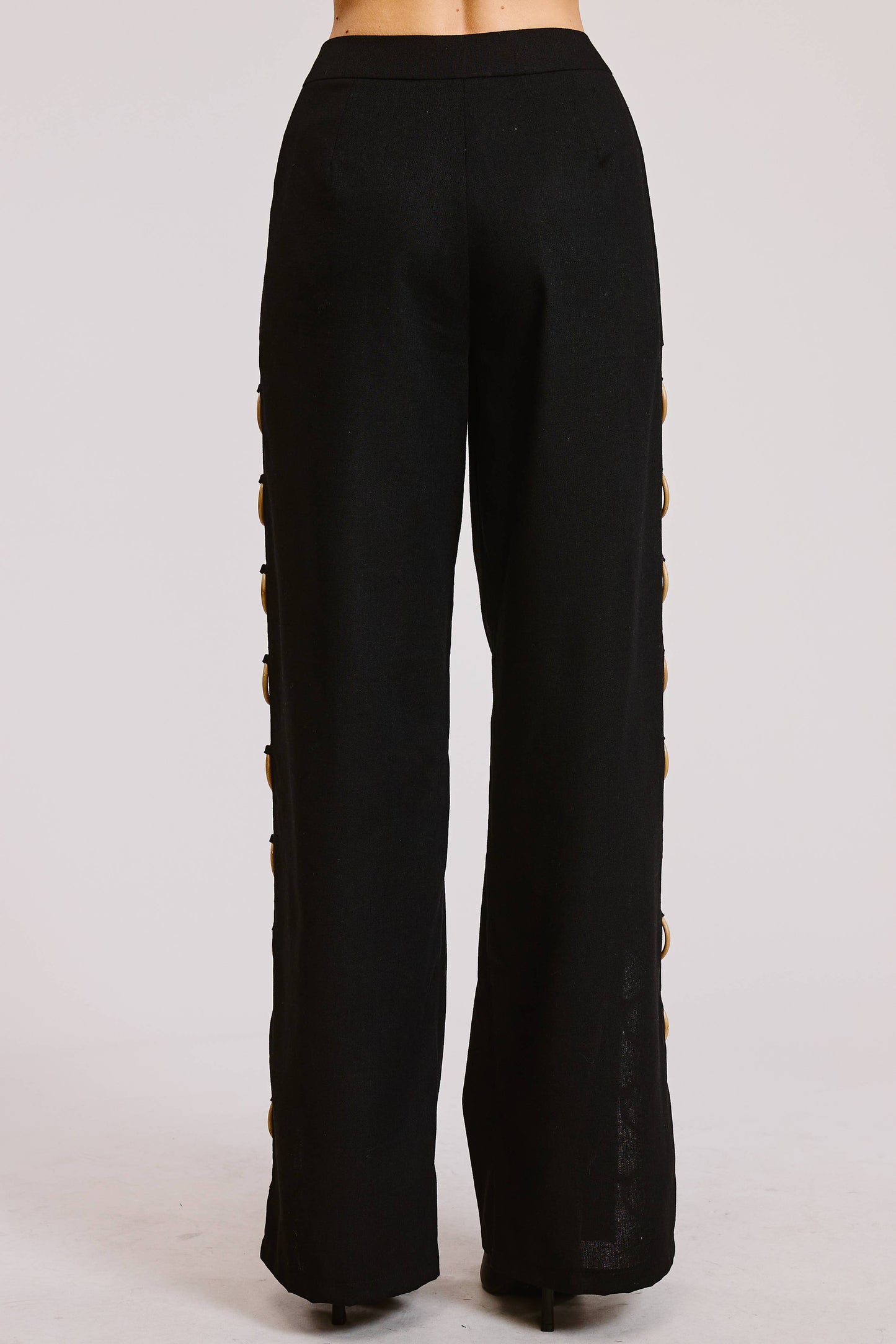 Linen Wide Leg Pants with Wooden Ring Accents