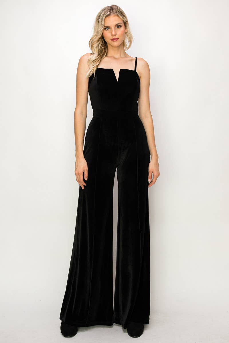 Structured V-Trim Velvet Jumpsuit