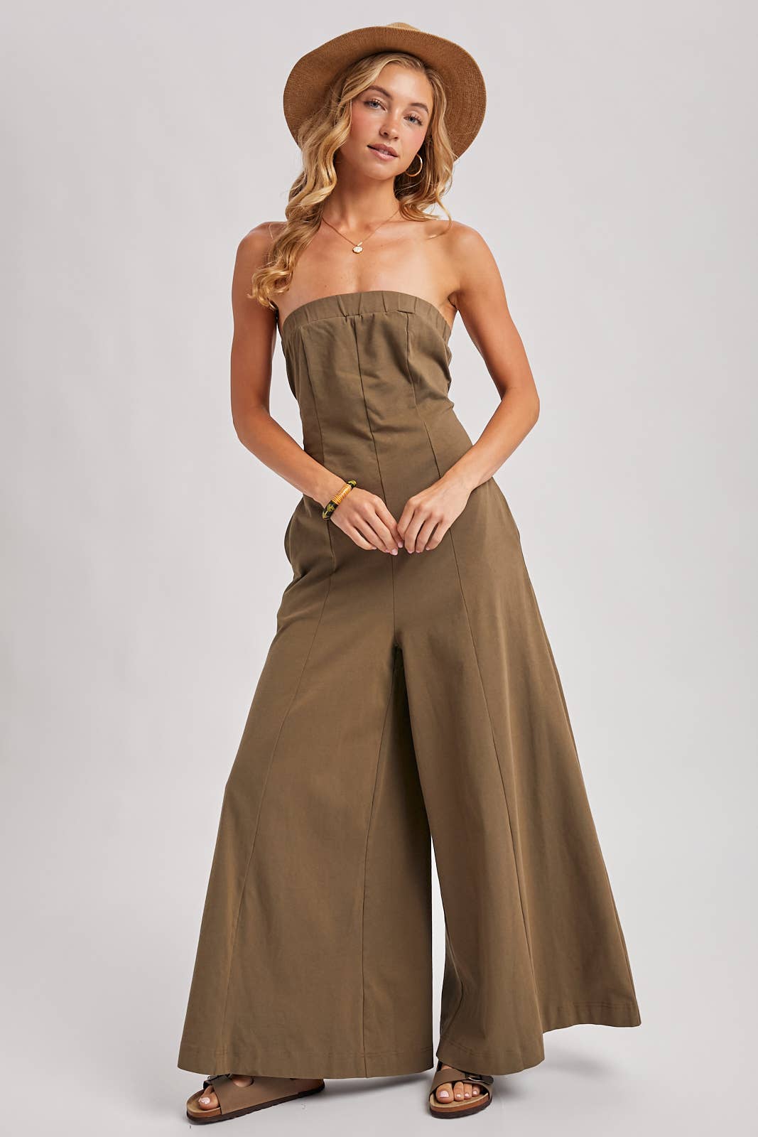 Strapless Bandeau Wide Leg Jumpsuit w/ Pockets