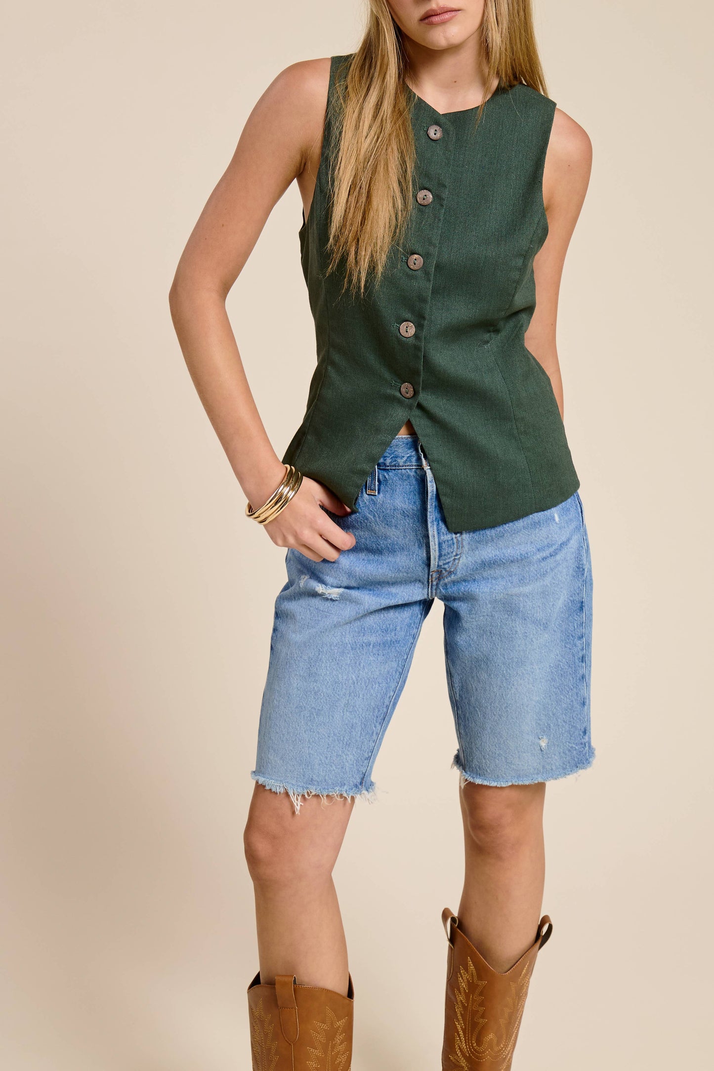 Button Down Sleeveless Round Neck Waistcoat Vest