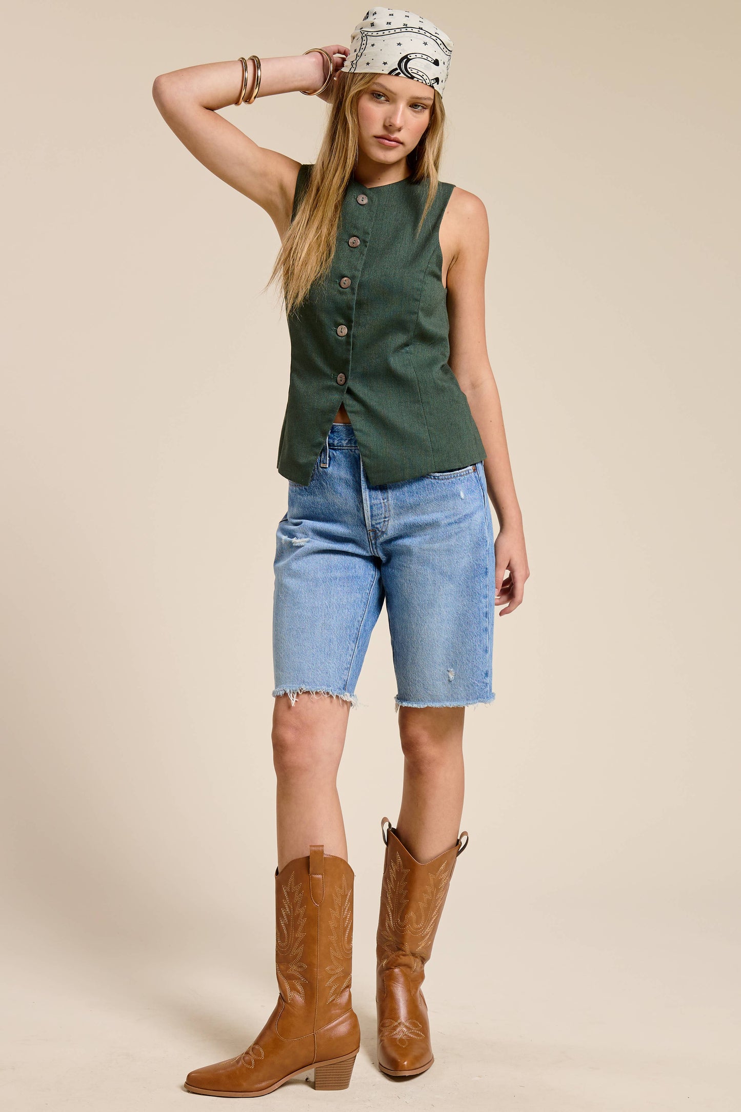 Button Down Sleeveless Round Neck Waistcoat Vest