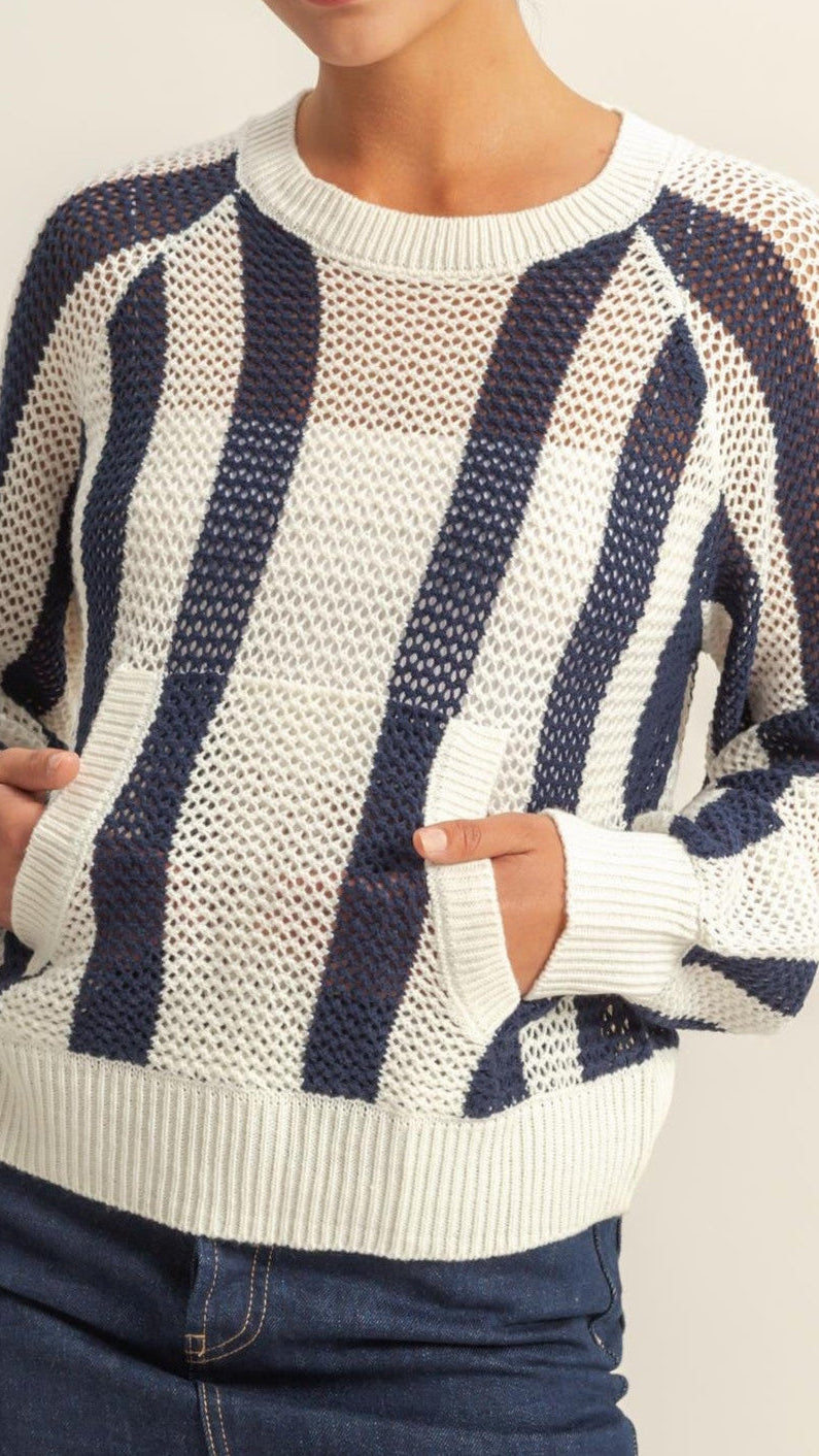 Striped Navy Cream Knit Sweater