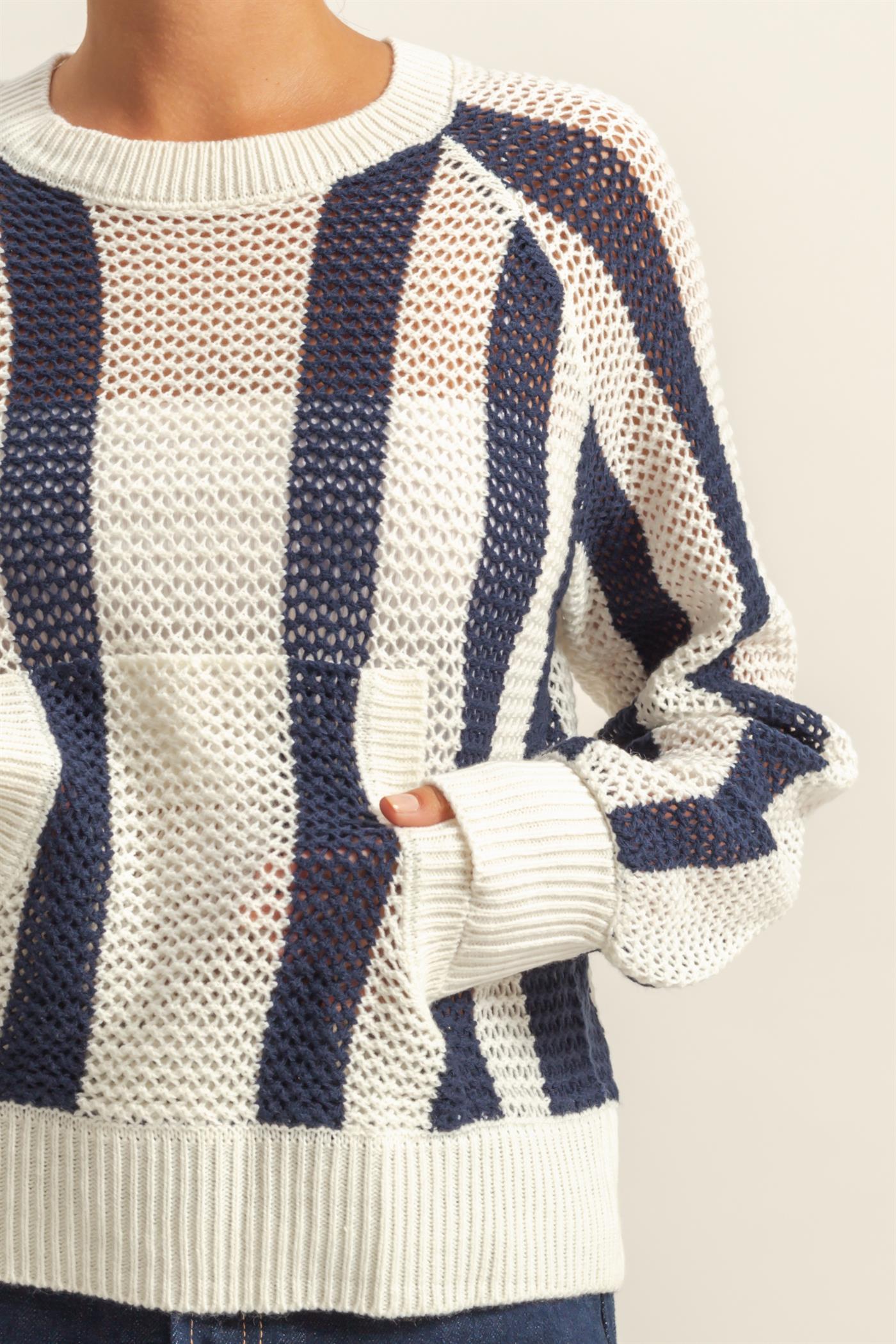 Striped Navy Cream Knit Sweater
