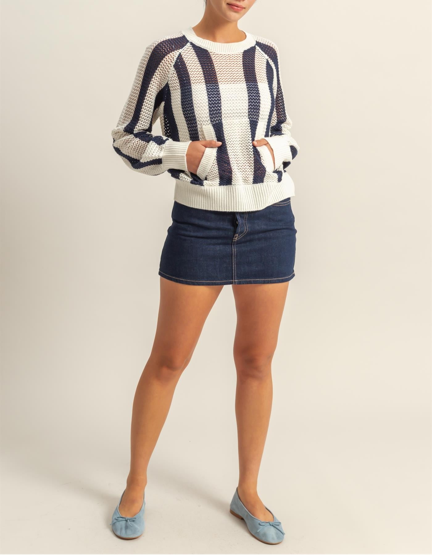 Striped Navy Cream Knit Sweater