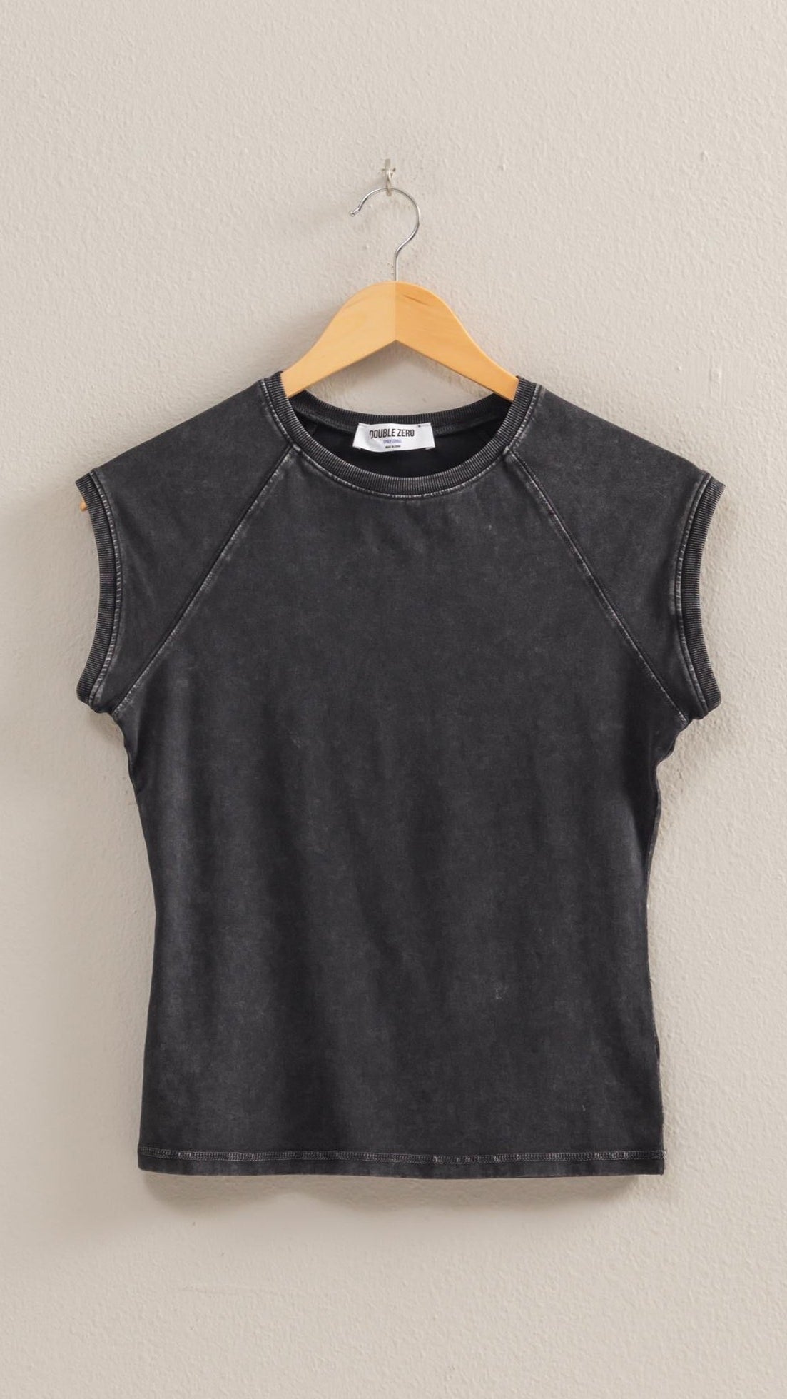 Black Basic Raglin Cap Sleeve Tee