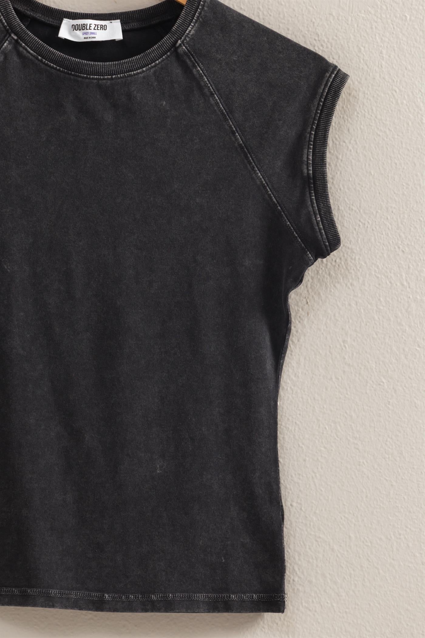 Black Basic Raglin Cap Sleeve Tee