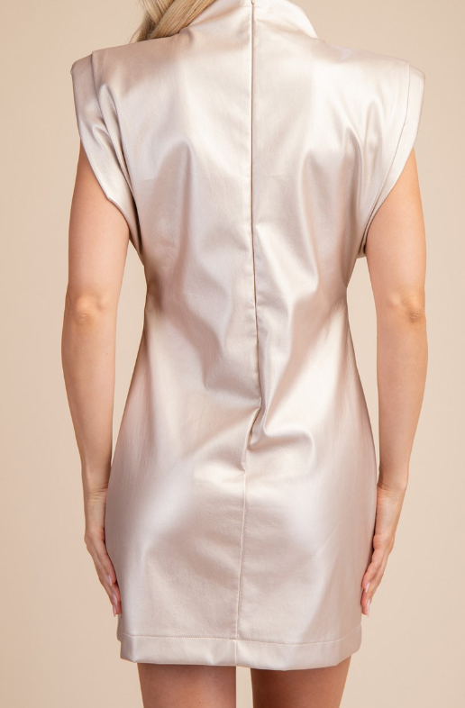 High Neck Sleeveless Shoulder Pad Dress