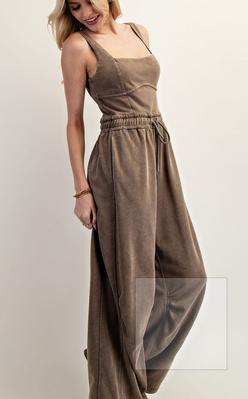 Mineral Washed Sleeveless Drawstring Jumpsuit