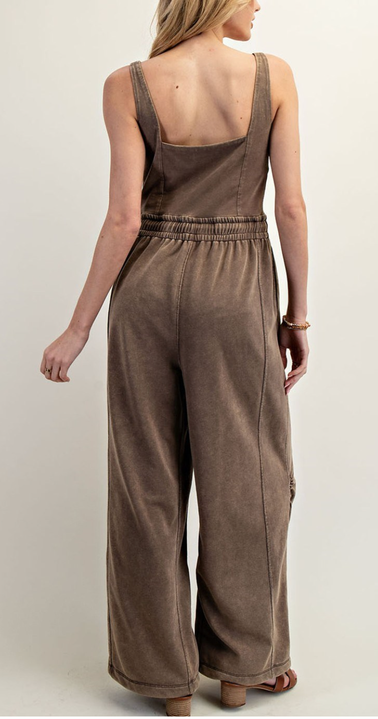 Mineral Washed Sleeveless Drawstring Jumpsuit