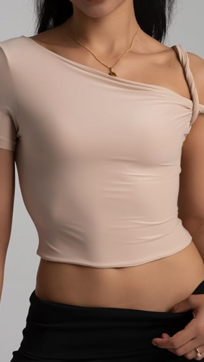 Twisted Asymmetrical Off the Shoulder Stretch Top