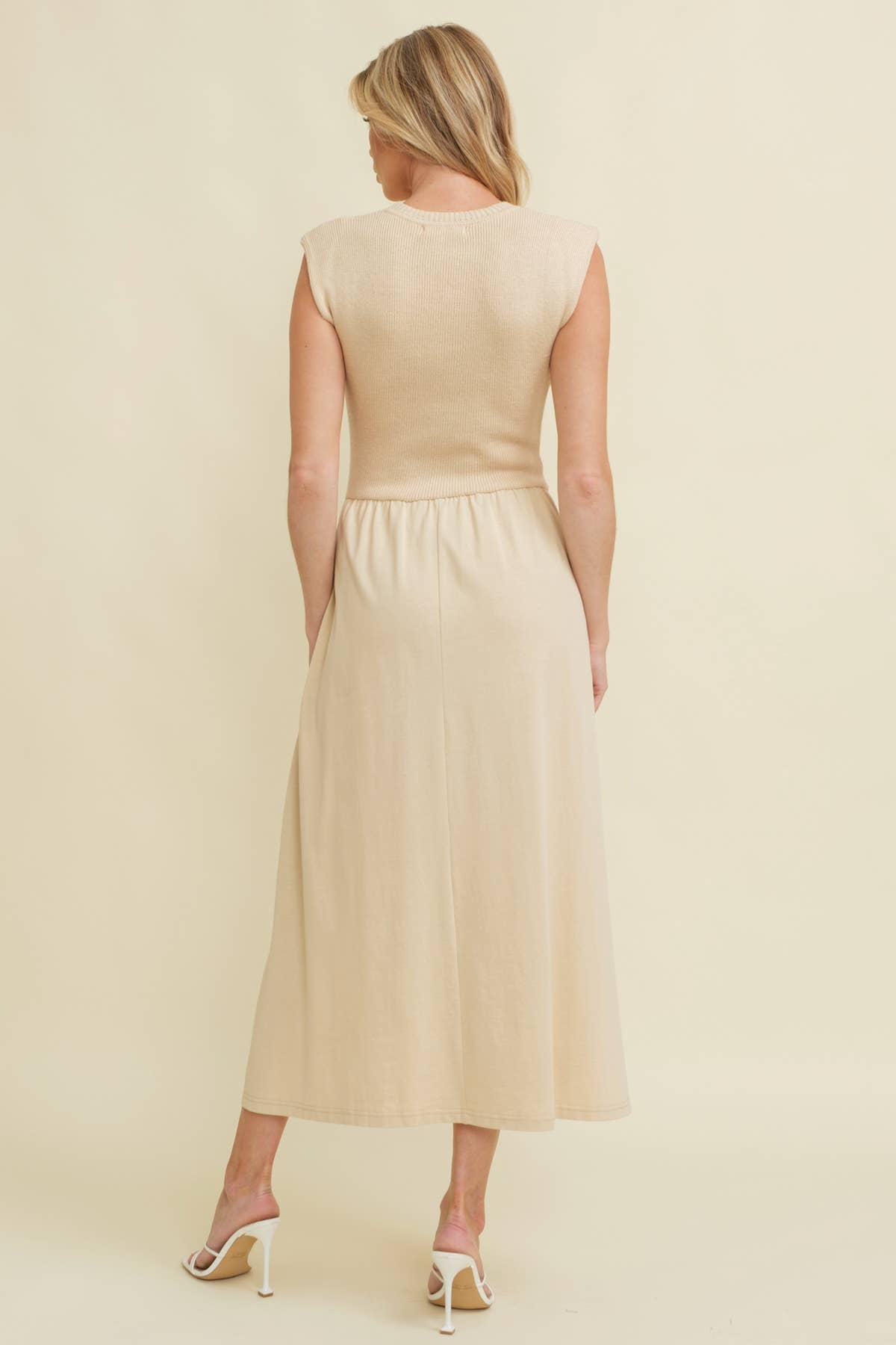 Cap Sleeve Contrast Pleated Midi Dress