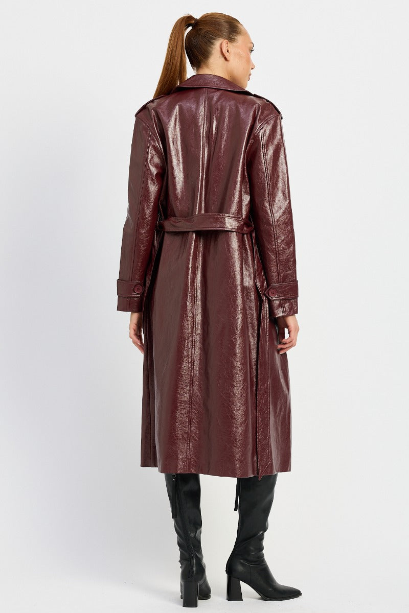 Faux Leather Trench Coat