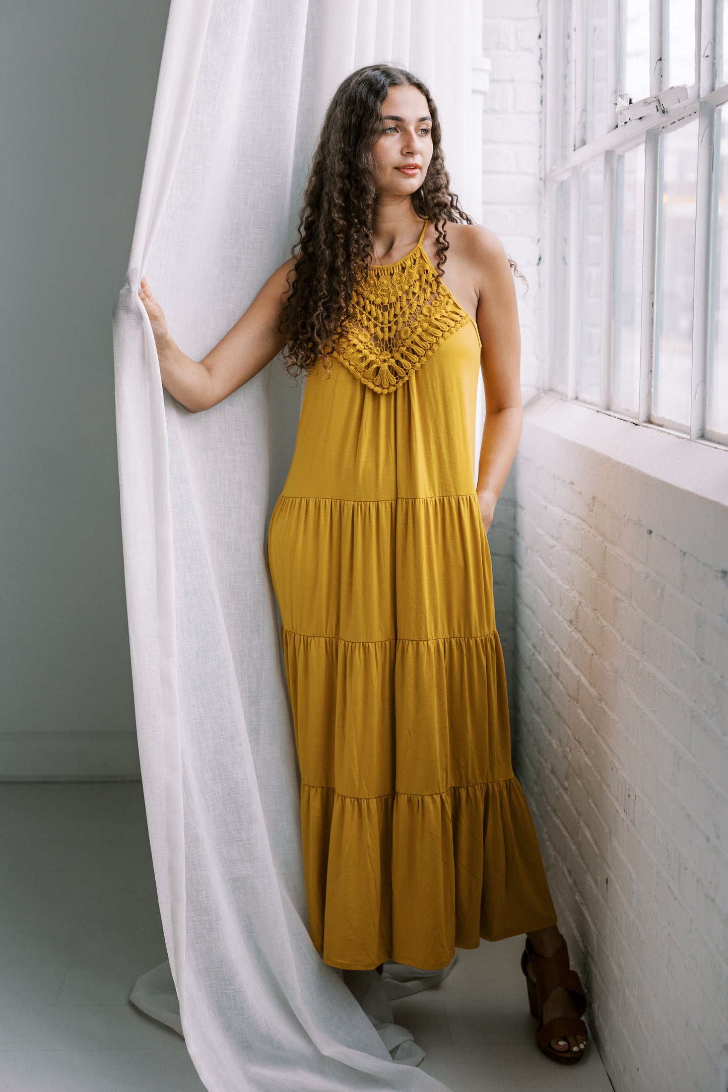 Three Bird Nest - Perfection Tiered Maxi Dress - Mustard