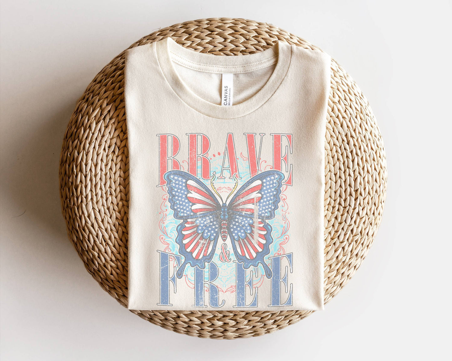 Brave And Free Butterfly Patriotic 4th of July Tee