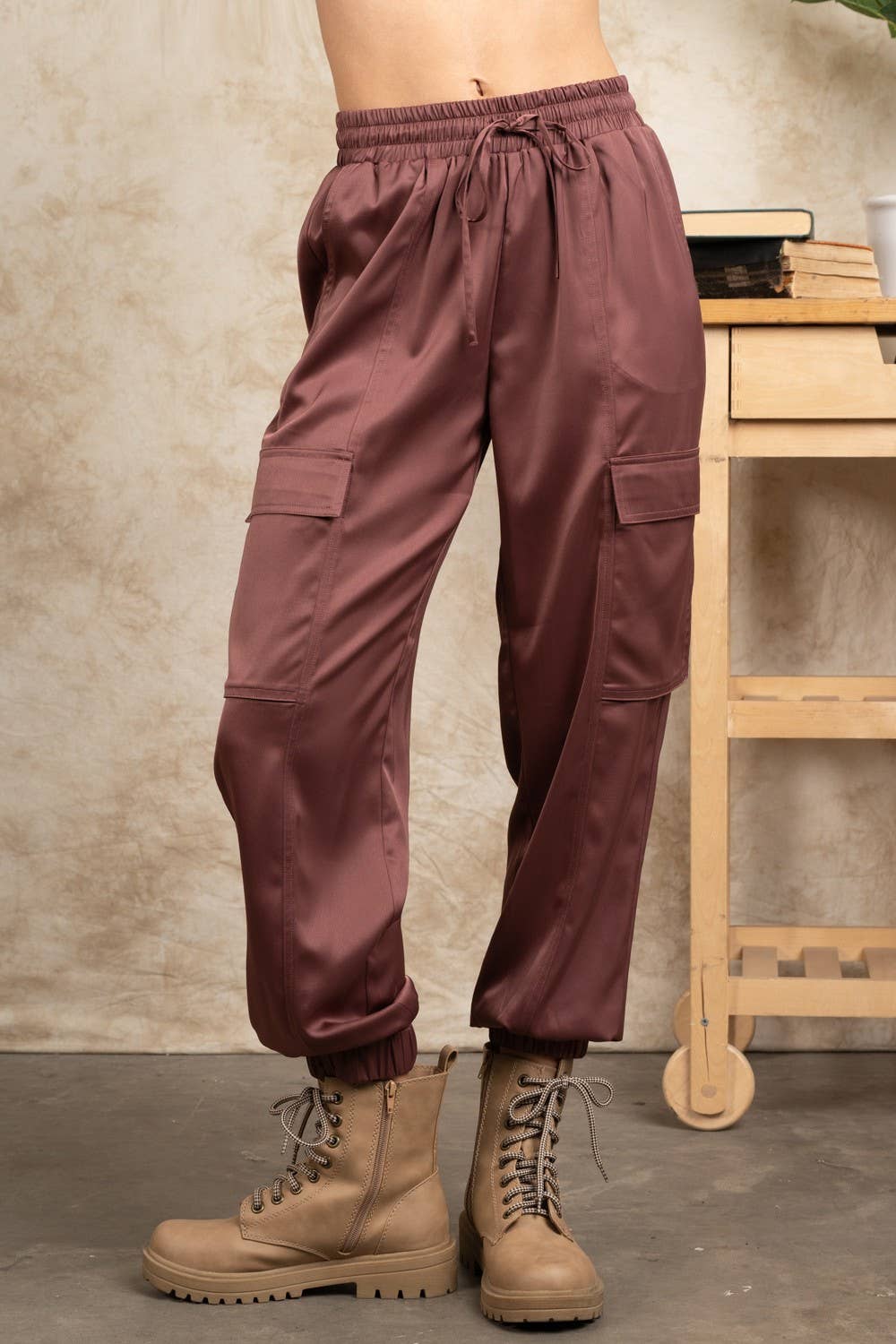 Satin Soft Shiny Cargo Jogger Pants