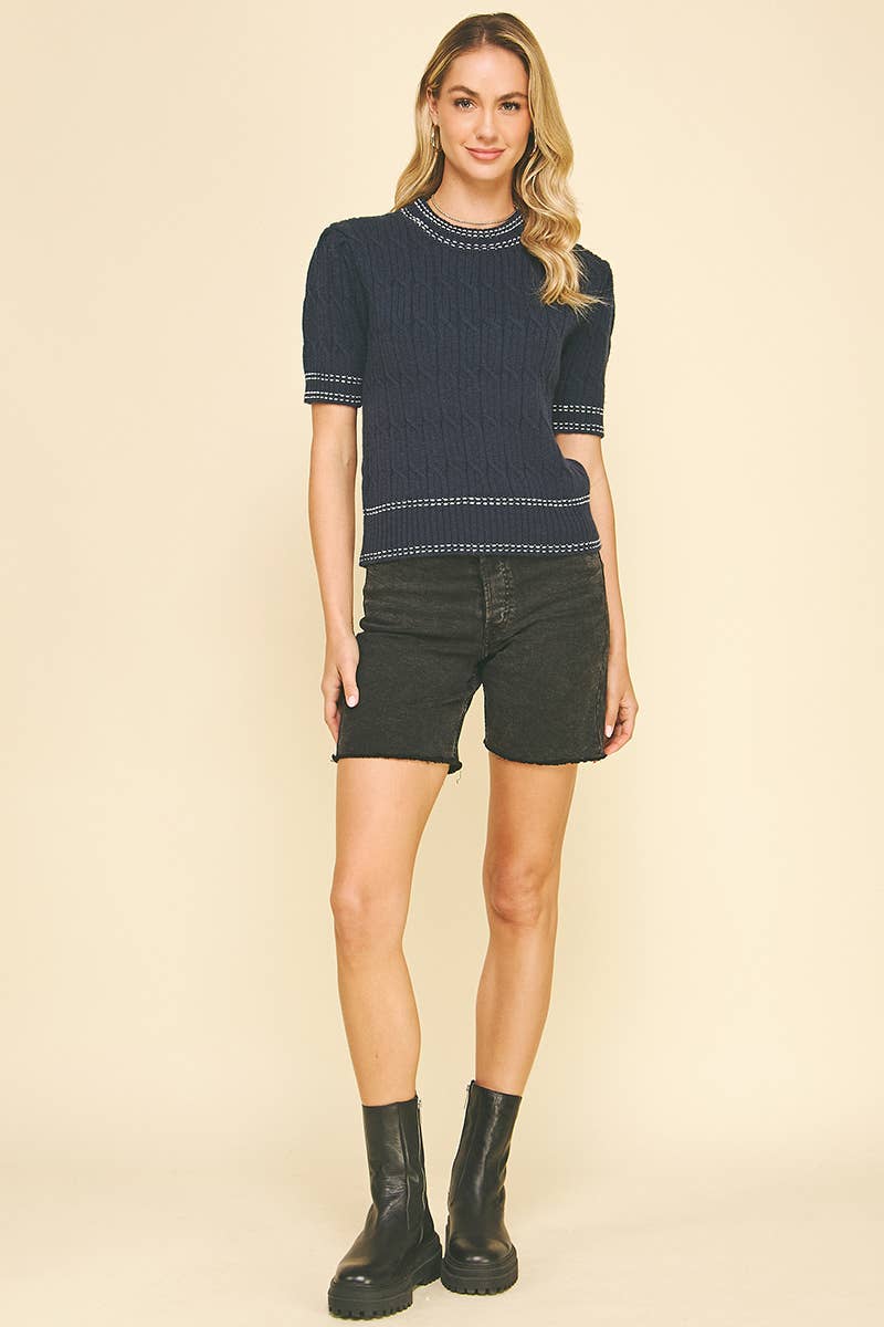 Cable Knit Short Sleeve Sweater