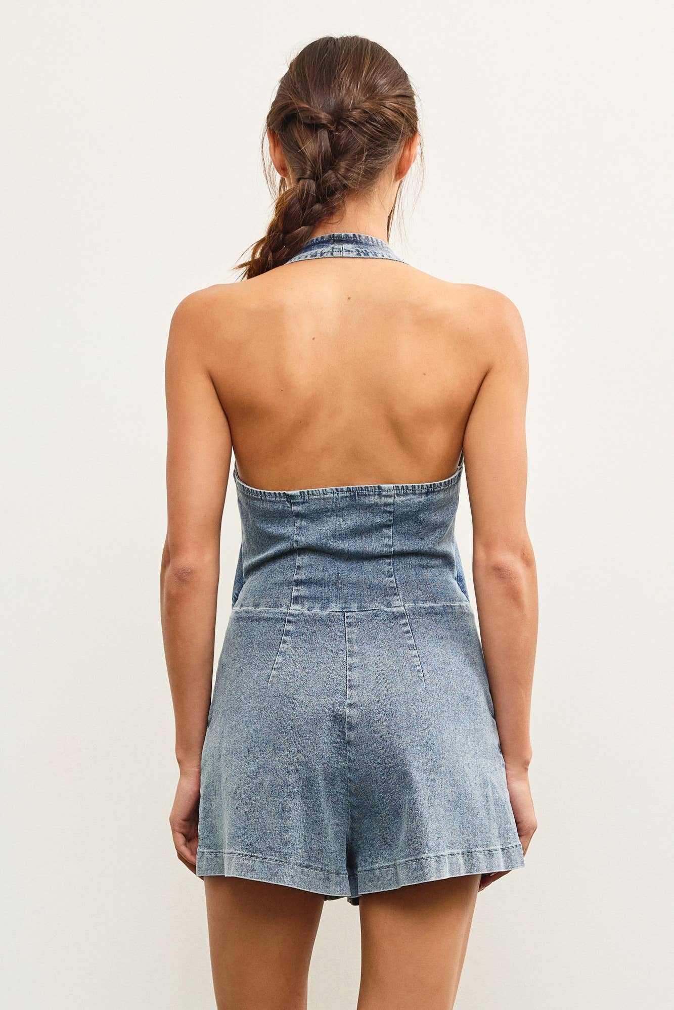 Halter Neck Vest Denim Romper