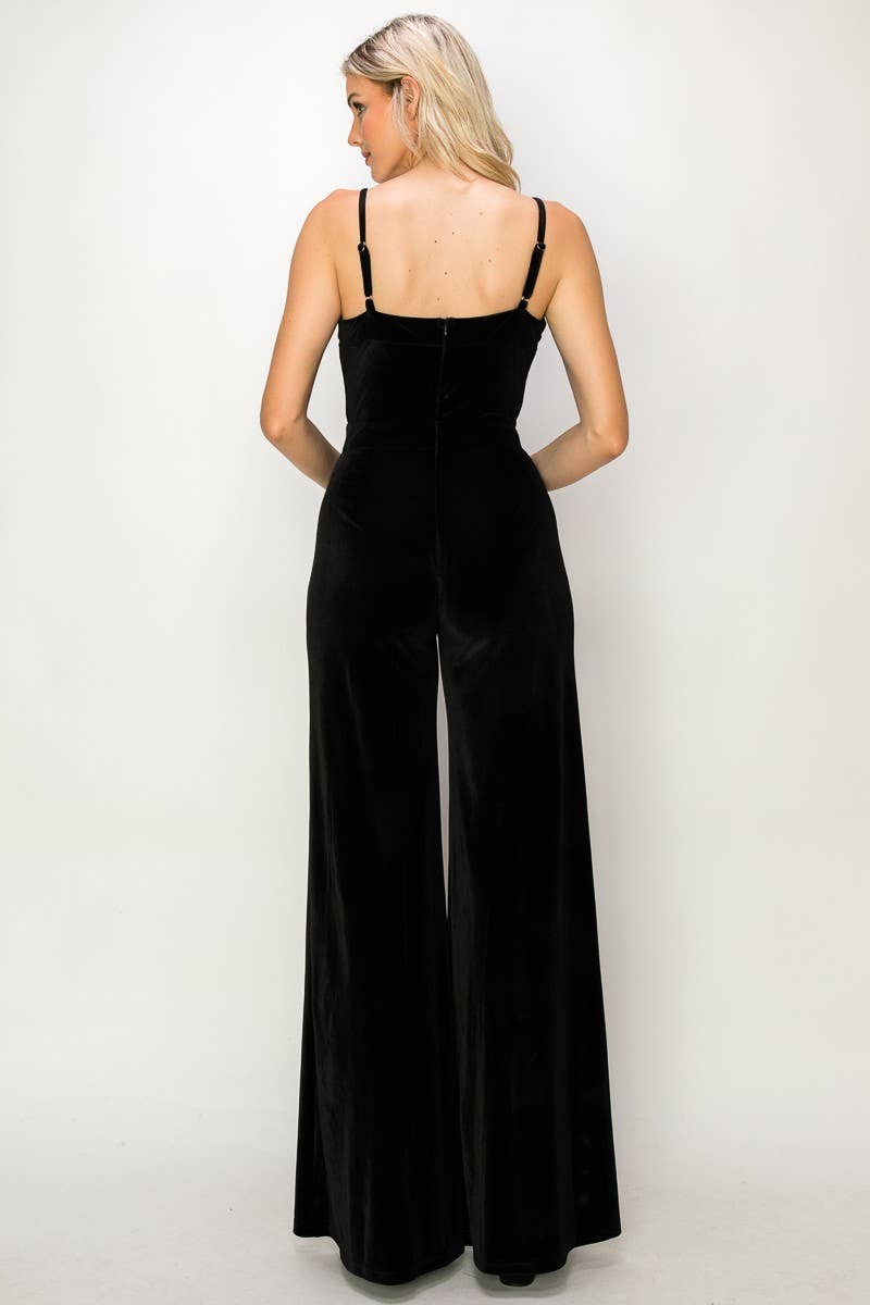 Structured V-Trim Velvet Jumpsuit