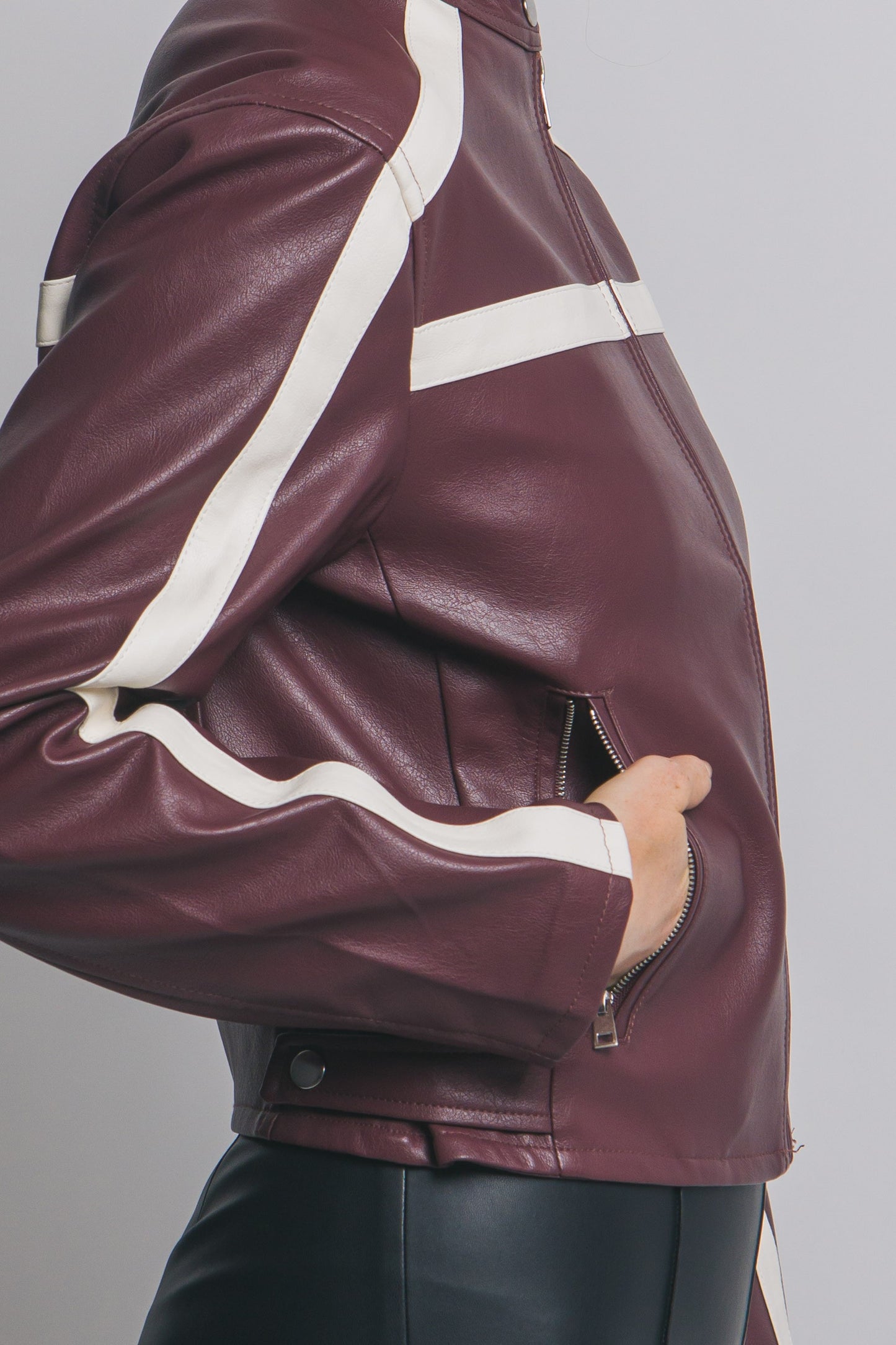 Stripe Faux Leather Jacket