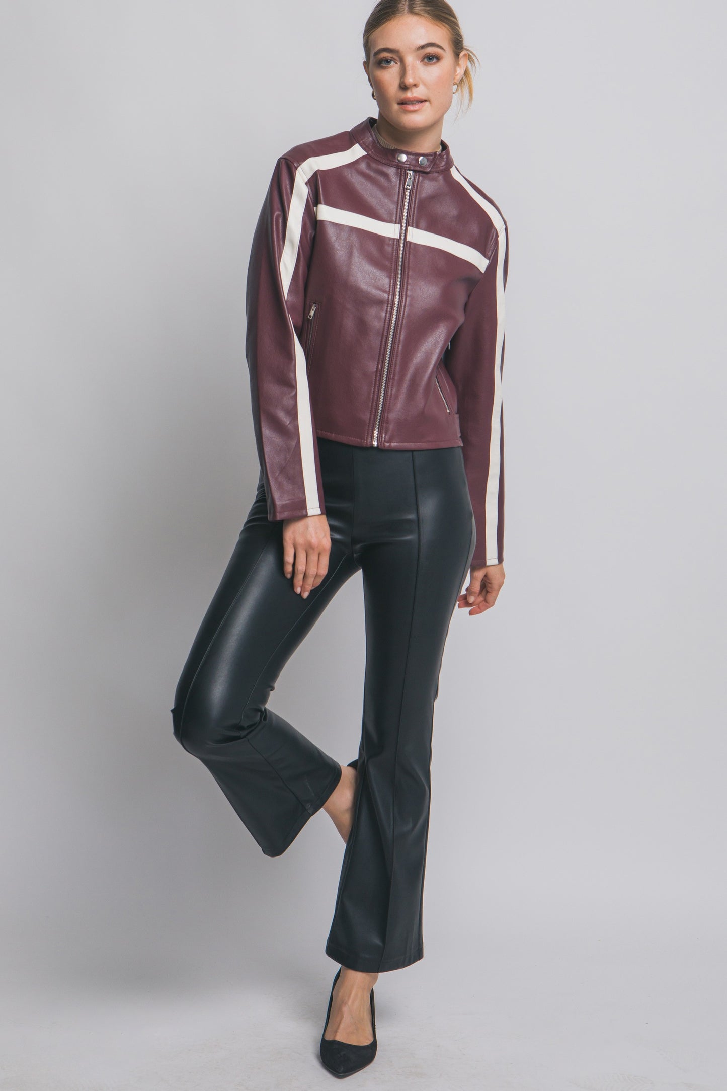 Stripe Faux Leather Jacket