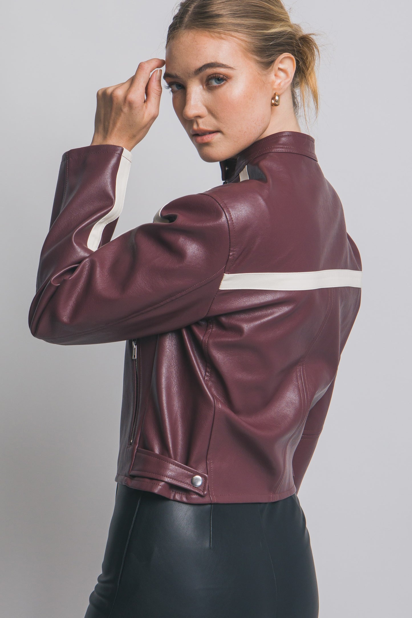 Stripe Faux Leather Jacket