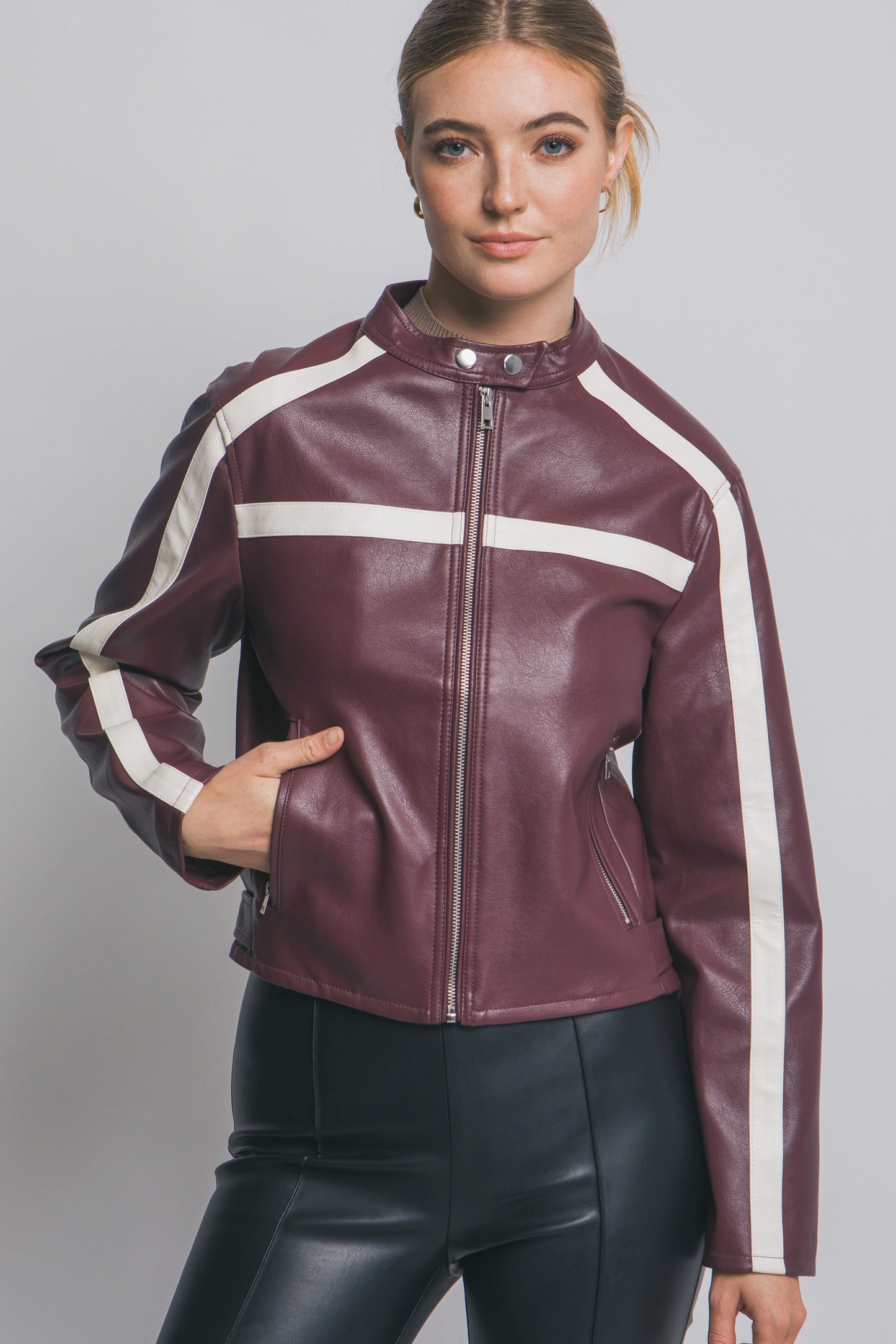 Stripe Faux Leather Jacket