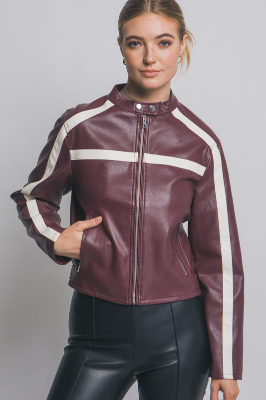 Stripe Faux Leather Jacket