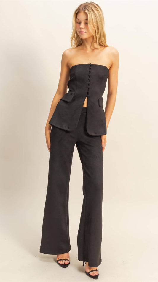 Suede Tailored Flare Pants And Peplum Top Set
