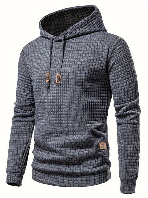 Mirazshoes WholeSale - Waffle Pattern Solid Hoodie, Cool Hoodies For Men, Men's Casual Pullover Hooded Sweatshirt With Kangaroo Pocket Streetwear For Winter Fall, As Gifts
