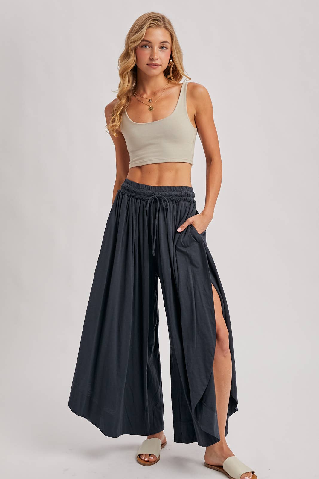 Bohemian Side Slit Wide Leg Pants