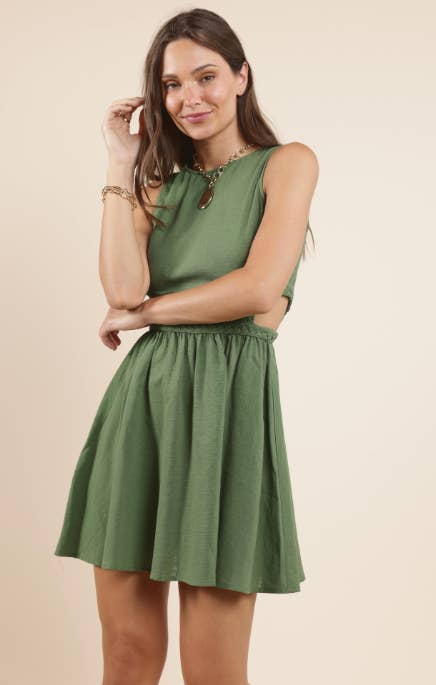 Good Day Braided Dtl Cutout Mini Dress : GREEN: SMALL