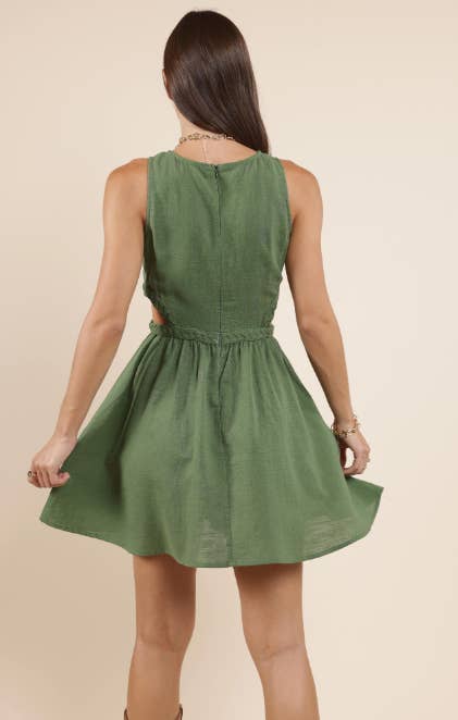 Good Day Braided Dtl Cutout Mini Dress : GREEN: SMALL
