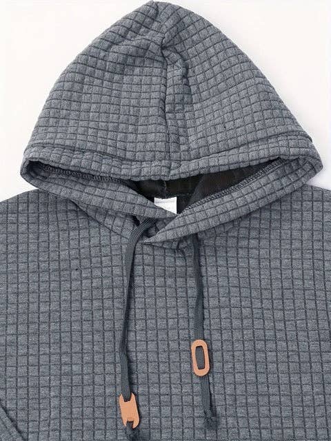 Mirazshoes WholeSale - Waffle Pattern Solid Hoodie, Cool Hoodies For Men, Men's Casual Pullover Hooded Sweatshirt With Kangaroo Pocket Streetwear For Winter Fall, As Gifts