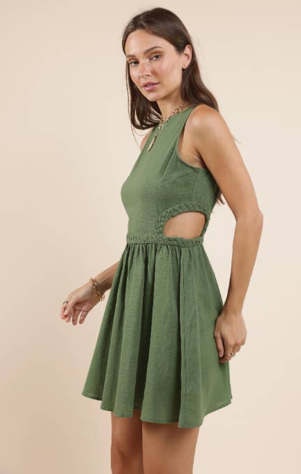 Good Day Braided Dtl Cutout Mini Dress : GREEN: SMALL