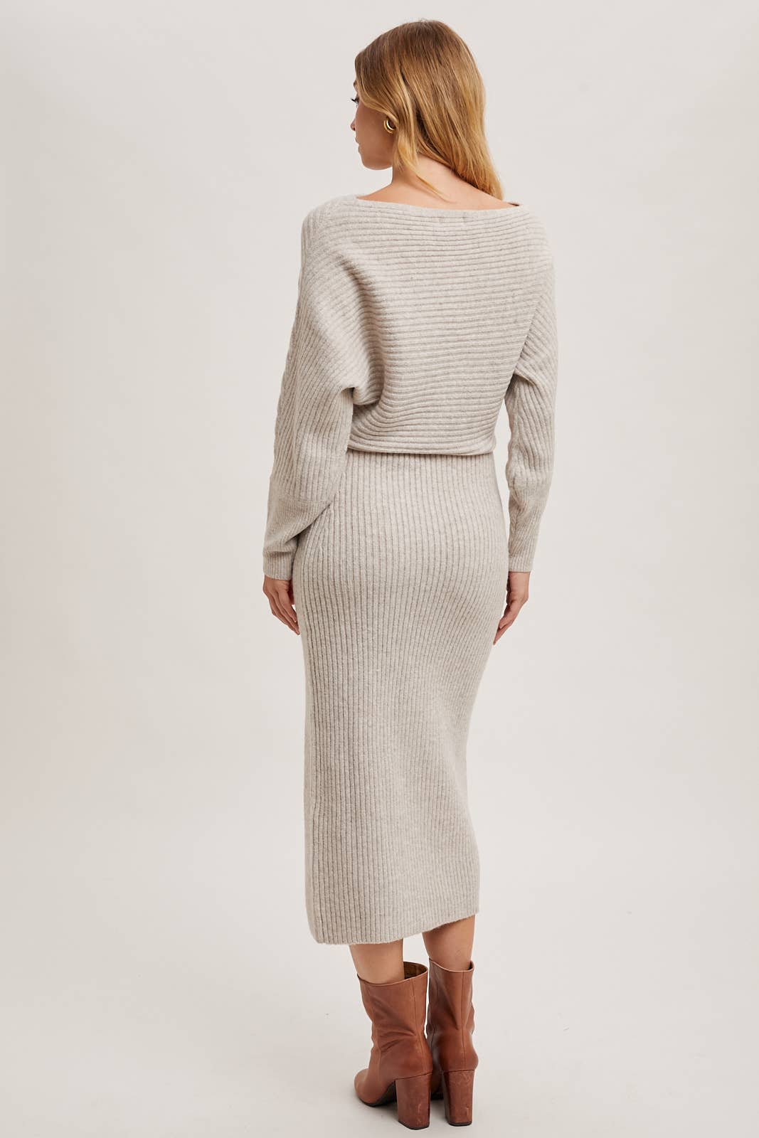 One Shoulder Off Side Slit Midi Knit Dress