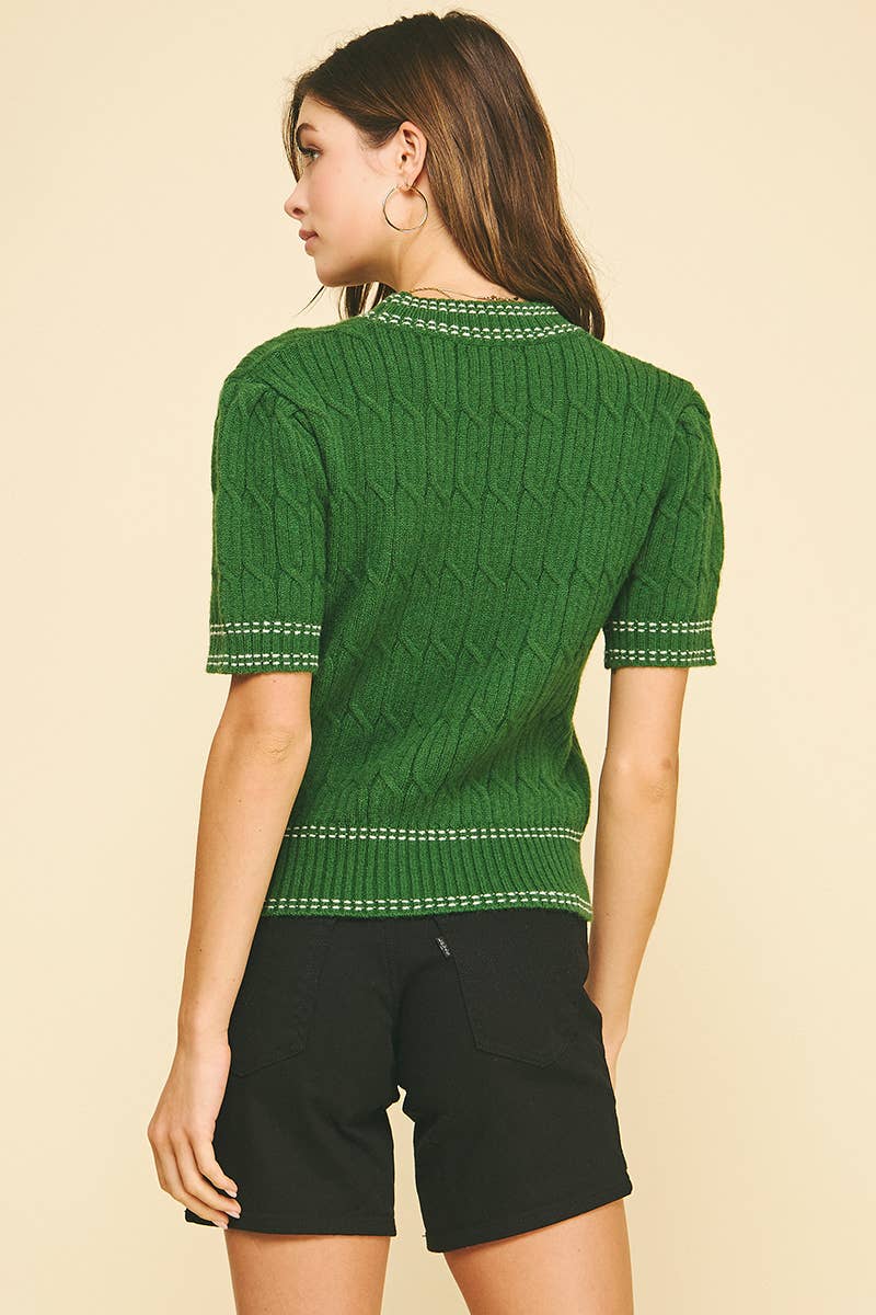 Cable Knit Short Sleeve Sweater