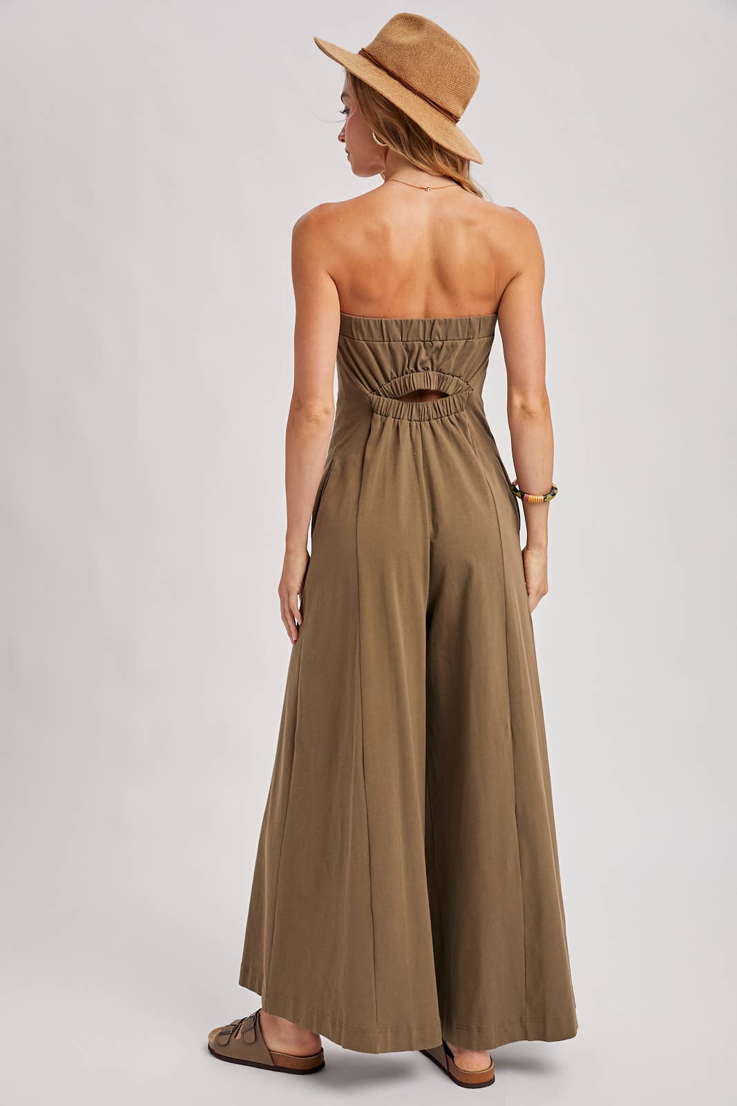 Strapless Bandeau Wide Leg Jumpsuit w/ Pockets