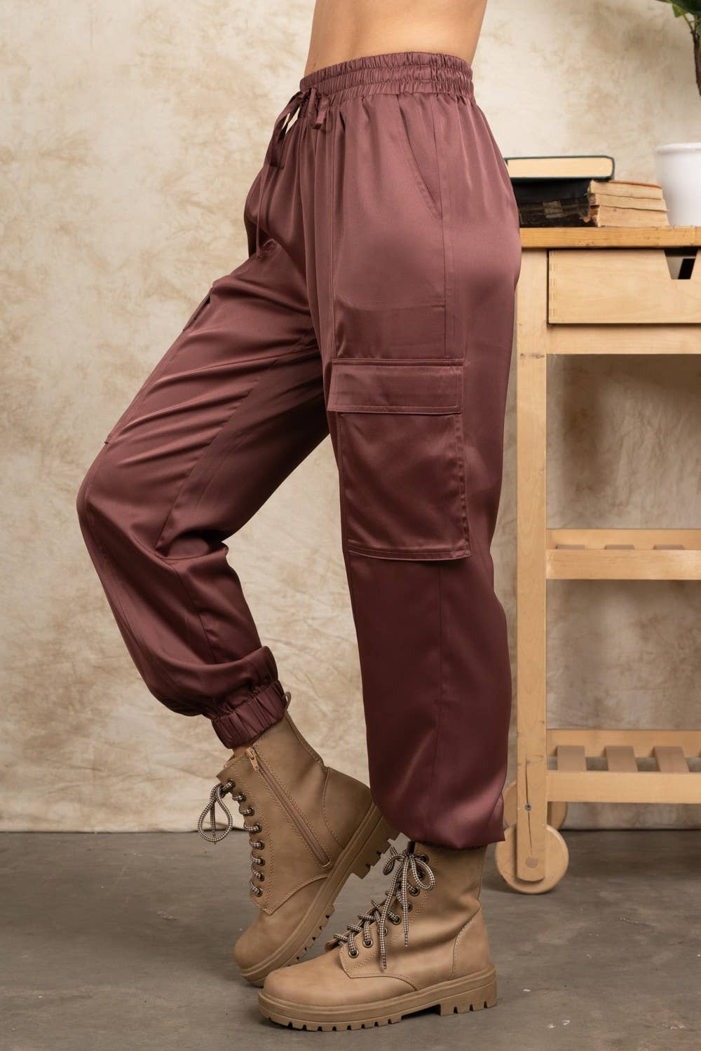 Satin Soft Shiny Cargo Jogger Pants