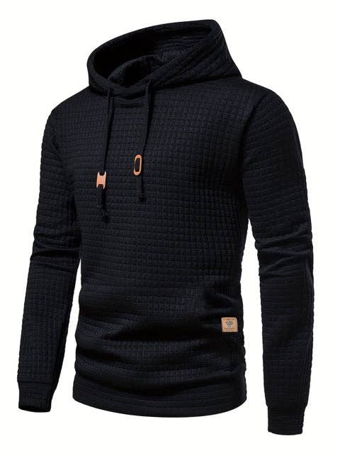 Mirazshoes WholeSale - Waffle Pattern Solid Hoodie, Cool Hoodies For Men, Men's Casual Pullover Hooded Sweatshirt With Kangaroo Pocket Streetwear For Winter Fall, As Gifts