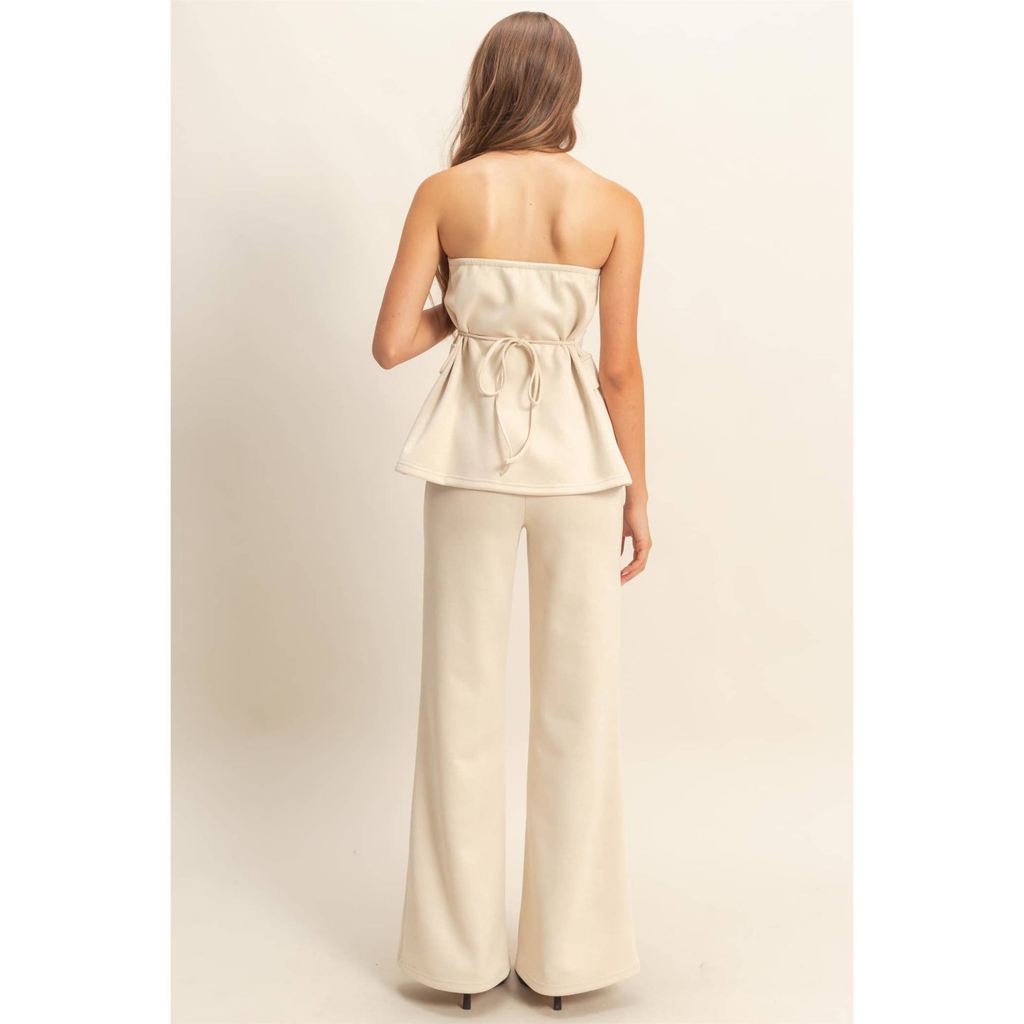 Suede Tailored Flare Pants And Peplum Top Set