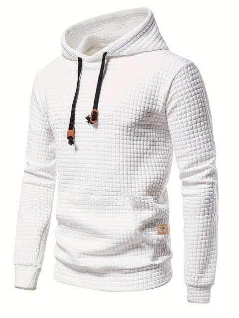 Mirazshoes WholeSale - Waffle Pattern Solid Hoodie, Cool Hoodies For Men, Men's Casual Pullover Hooded Sweatshirt With Kangaroo Pocket Streetwear For Winter Fall, As Gifts