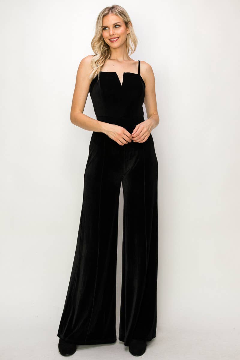 Structured V-Trim Velvet Jumpsuit