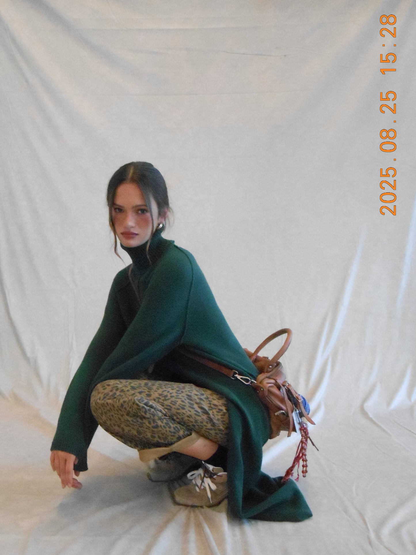 Ribbed Turtleneck Tunic Sweater Dress with Slit