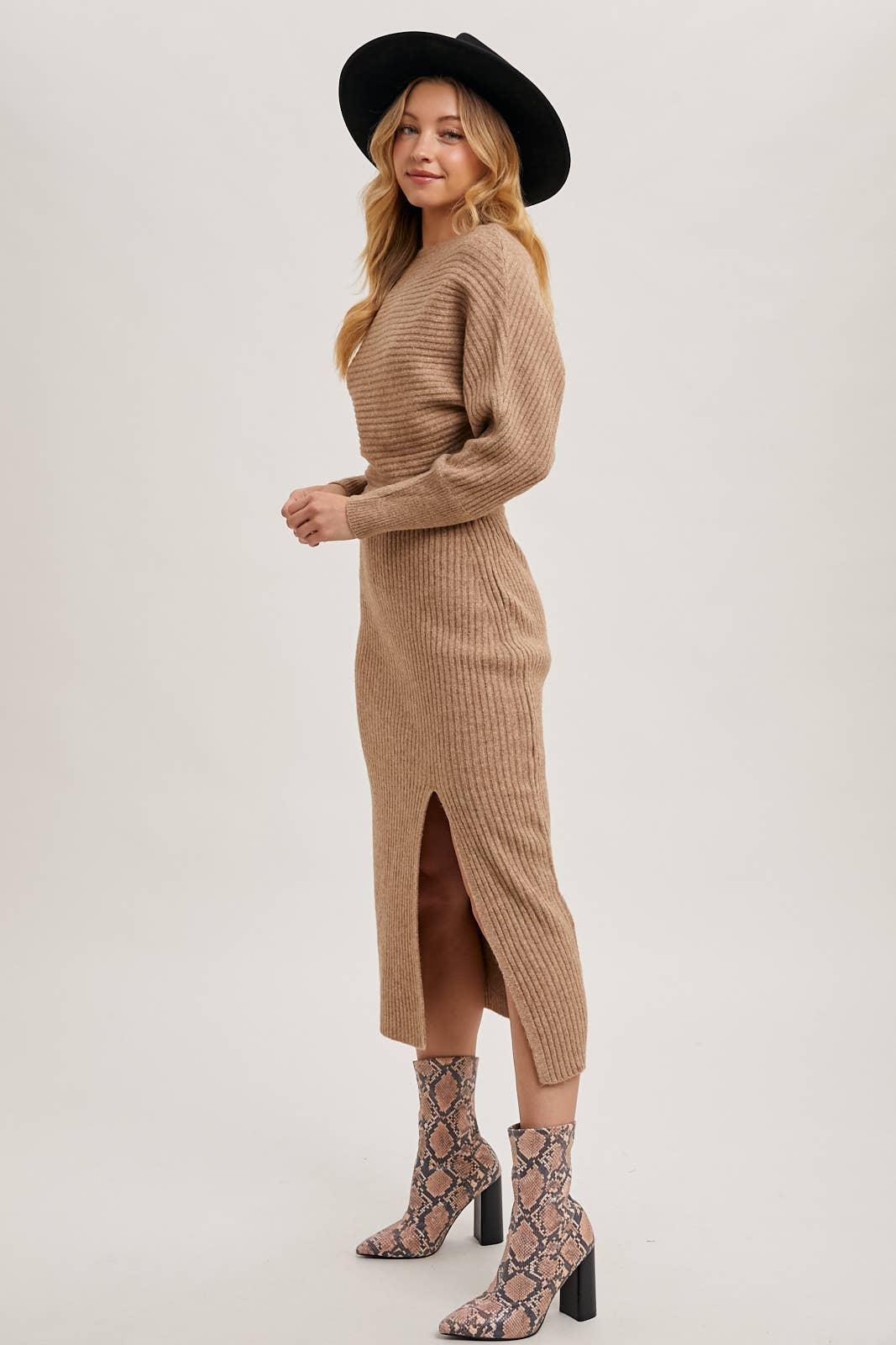 One Shoulder Off Side Slit Midi Knit Dress